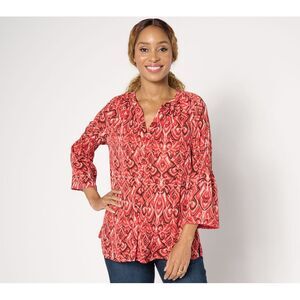 Maya J Women's Top Sz XL Falling for Filigree Button-Front Blouse Red A655346